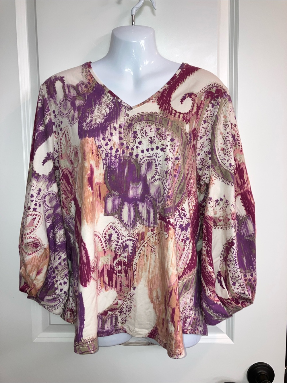 NWT Chico’s Top 2 purple paisley on cream